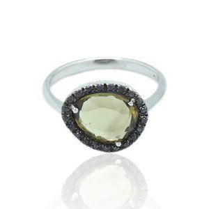Superoro 18K White Gold Diamond  Quartz Ring